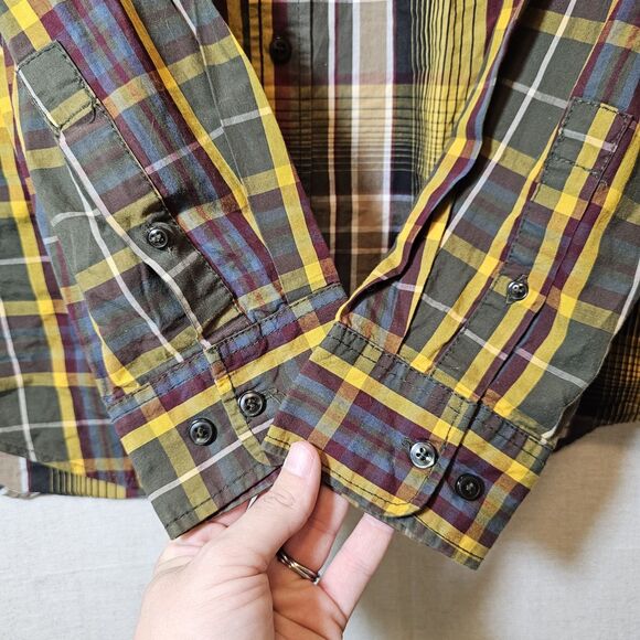 R. Sole Mens 2XL Mixed Print Plaid Yellow Green Blue Long Sleeve Streetwear - Picture 4 of 9